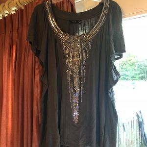 Flowery cotton top with bling 3xl